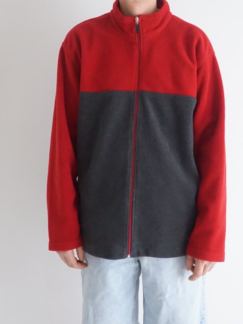 Togo Red Black Color Block Zip Fleece Jacket Outdoor Hiking Camping Layer XL